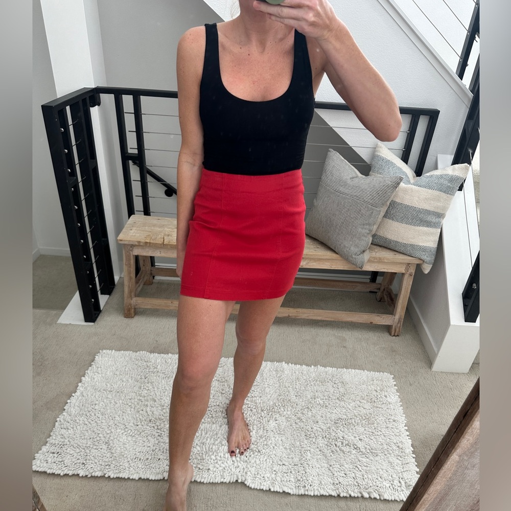 Forever 21 Red Mini Skirt Stretch Denim Bodycon Holiday Party | Size M